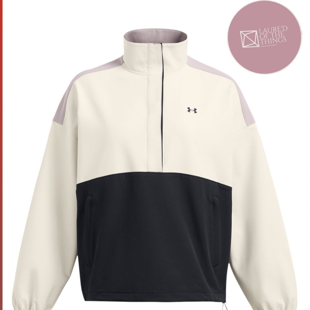 NWT Size XL Under Armour Women's Armour Sport Woven Pullover- SUMMIT WHITE/BLACK